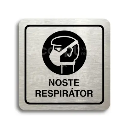 Piktogram "noste respirátor" - stříbrná tabulka - černý tisk