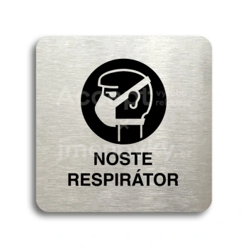 Piktogram "noste respirátor" - stříbrná tabulka - černý tisk bez rámečku