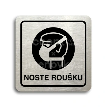 Piktogram "noste roušku" - stříbrná tabulka - černý tisk