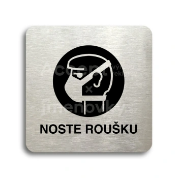 Piktogram "noste roušku" - stříbrná tabulka - černý tisk bez rámečku