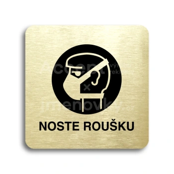 Piktogram "noste roušku" - zlatá tabulka - černý tisk bez rámečku