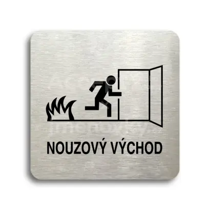 Piktogram "nouzový východ III" - stříbrná tabulka - černý tisk bez rámečku