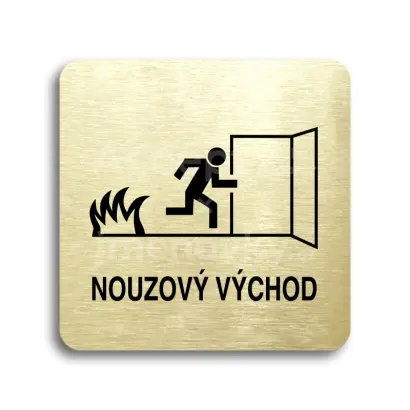 Piktogram "nouzový východ III" - zlatá tabulka - černý tisk bez rámečku