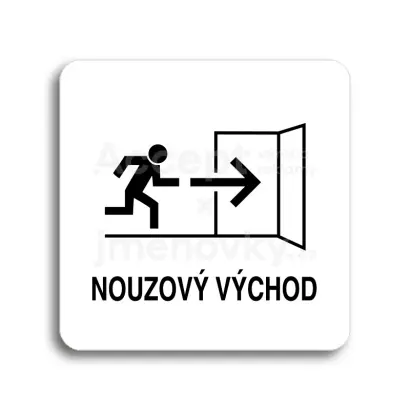 Piktogram "nouzový východ IV" - bílá tabulka - černý tisk bez rámečku