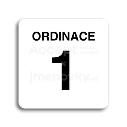 Piktogram "ordinace 1" - bílá tabulka - černý tisk bez rámečku