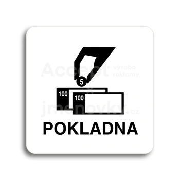 Piktogram "pokladna" - bílá tabulka - černý tisk bez rámečku