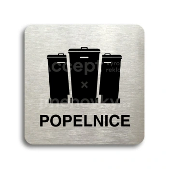 Piktogram "popelnice V" - stříbrná tabulka - černý tisk bez rámečku