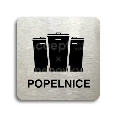 Piktogram "popelnice V" - stříbrná tabulka - černý tisk bez rámečku