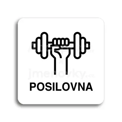 Piktogram "posilovna" - bílá tabulka - černý tisk bez rámečku