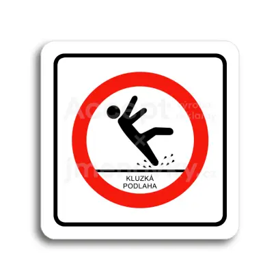Piktogram "pozor, kluzká podlaha" - bílá tabulka - barevný tisk