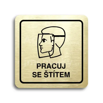 Piktogram "pracuj se štítem II" - zlatá tabulka - černý tisk
