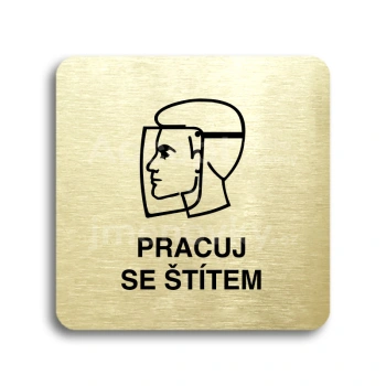 Piktogram "pracuj se štítem II" - zlatá tabulka - černý tisk bez rámečku