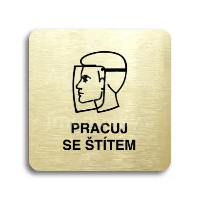 Piktogram "pracuj se štítem II" - zlatá tabulka - černý tisk bez rámečku