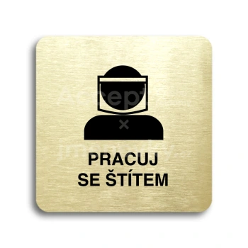 Piktogram "pracuj se štítem III" - zlatá tabulka - černý tisk bez rámečku