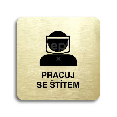 Piktogram "pracuj se štítem III" - zlatá tabulka - černý tisk bez rámečku