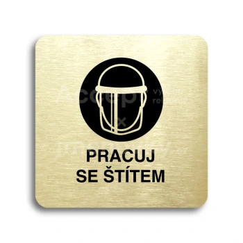 Piktogram "pracuj se štítem IV" - zlatá tabulka - černý tisk bez rámečku