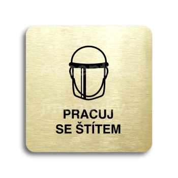 Piktogram "pracuj se štítem V" - zlatá tabulka - černý tisk bez rámečku