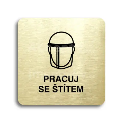 Piktogram "pracuj se štítem V" - zlatá tabulka - černý tisk bez rámečku