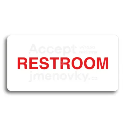Piktogram "RESTROOM" - bílá tabulka - barevný tisk bez rámečku