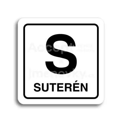 Piktogram "S suterén" - bílá tabulka - černý tisk