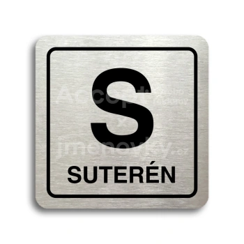 Piktogram "S suterén" - stříbrná tabulka - černý tisk