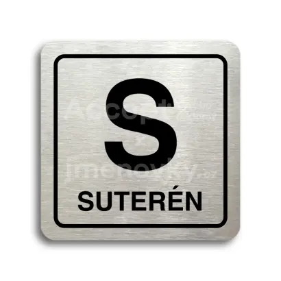 Piktogram "S suterén" - stříbrná tabulka - černý tisk