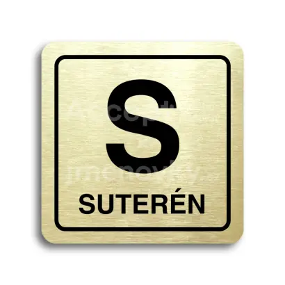 Piktogram "S suterén" - zlatá tabulka - černý tisk