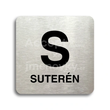 Piktogram "S suterén" - stříbrná tabulka - černý tisk bez rámečku