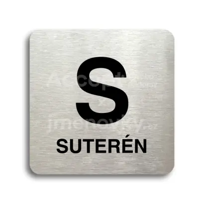Piktogram "S suterén" - stříbrná tabulka - černý tisk bez rámečku