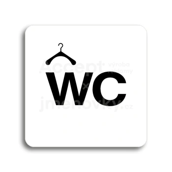 Piktogram "šatna, WC" - bílá tabulka - černý tisk bez rámečku