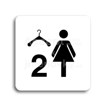 Piktogram "šatna ženy 2" - bílá tabulka - černý tisk bez rámečku