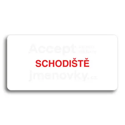 Piktogram "SCHODIŠTĚ" - bílá tabulka - barevný tisk bez rámečku