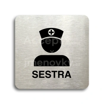 Piktogram "sestra" - stříbrná tabulka - černý tisk bez rámečku