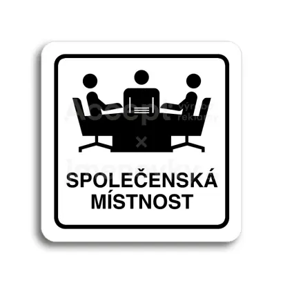 Piktogram "společenská místnost" - bílá tabulka - černý tisk