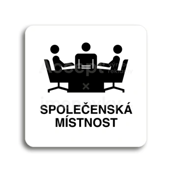 Piktogram "společenská místnost" - bílá tabulka - černý tisk bez rámečku