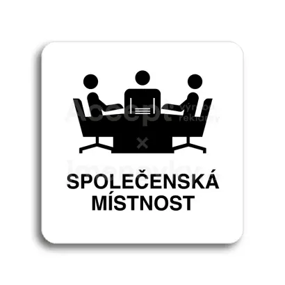 Piktogram "společenská místnost" - bílá tabulka - černý tisk bez rámečku