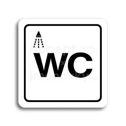 Piktogram "sprcha, WC II" - bílá tabulka - černý tisk
