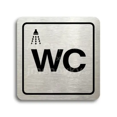 Piktogram "sprcha, WC II" - stříbrná tabulka - černý tisk