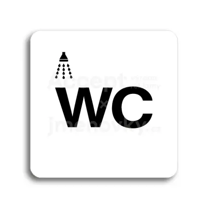 Piktogram "sprcha, WC II" - bílá tabulka - černý tisk bez rámečku