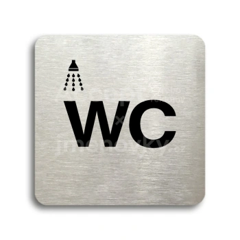 Piktogram "sprcha, WC II" - stříbrná tabulka - černý tisk bez rámečku
