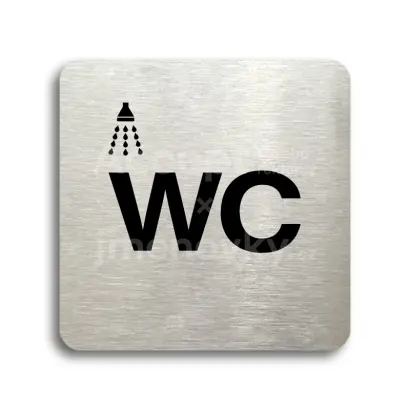 Piktogram "sprcha, WC II" - stříbrná tabulka - černý tisk bez rámečku