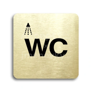 Piktogram "sprcha, WC II" - zlatá tabulka - černý tisk bez rámečku