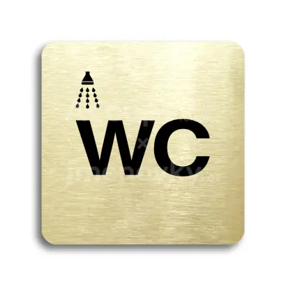 Piktogram "sprcha, WC II" - zlatá tabulka - černý tisk bez rámečku