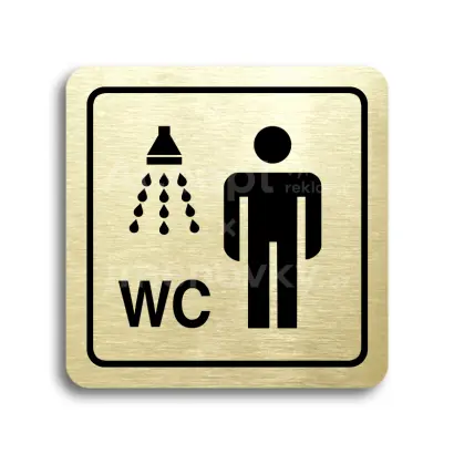 Piktogram "sprcha, WC muži" - zlatá tabulka - černý tisk