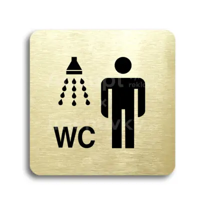 Piktogram "sprcha, WC muži" - zlatá tabulka - černý tisk bez rámečku