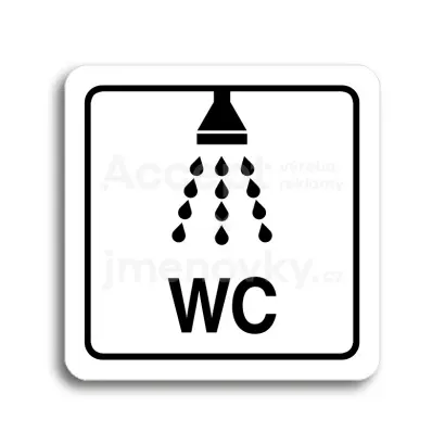Piktogram "sprcha, WC" - bílá tabulka - černý tisk