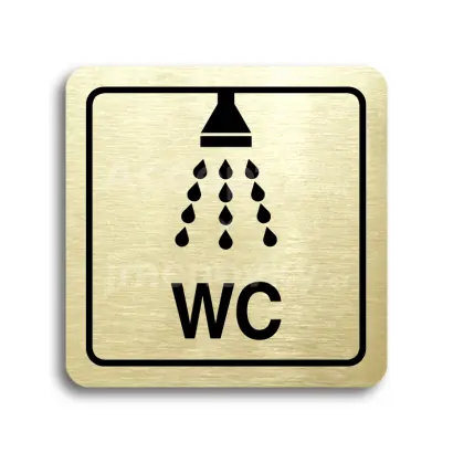 Piktogram "sprcha, WC" - zlatá tabulka - černý tisk