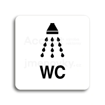 Piktogram "sprcha, WC" - bílá tabulka - černý tisk bez rámečku