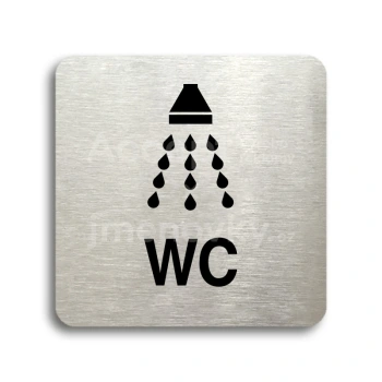 Piktogram "sprcha, WC" - stříbrná tabulka - černý tisk bez rámečku