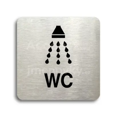 Piktogram "sprcha, WC" - stříbrná tabulka - černý tisk bez rámečku